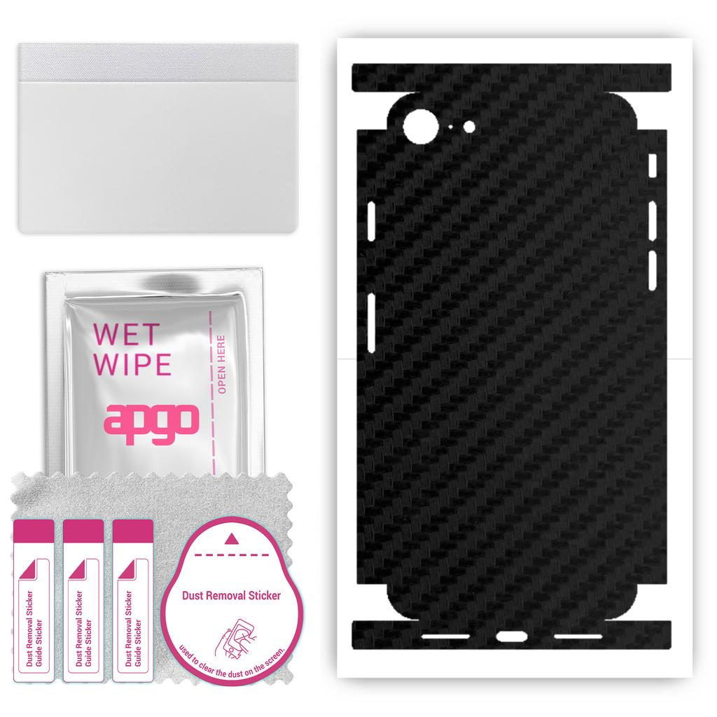 apgo Protective Skin Sticker for the Back+sides Compatible with Apple iPhone SE 2022, Full Wrap Film, Foil, Vinyl - Pattern Carbon Black