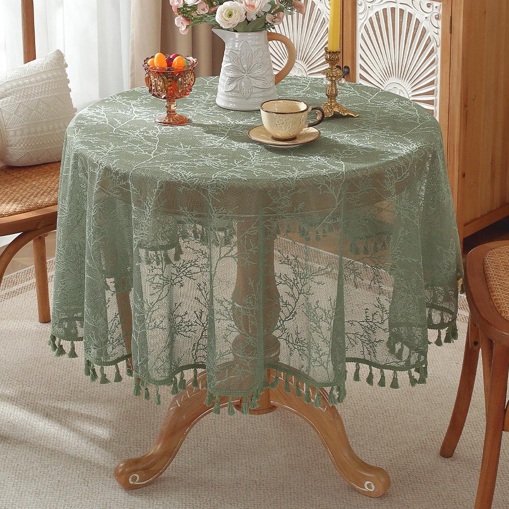 

Green Hollow-Out Classical American Round Tablecloth - Light Luxury, Romantic Decor Round 90cm