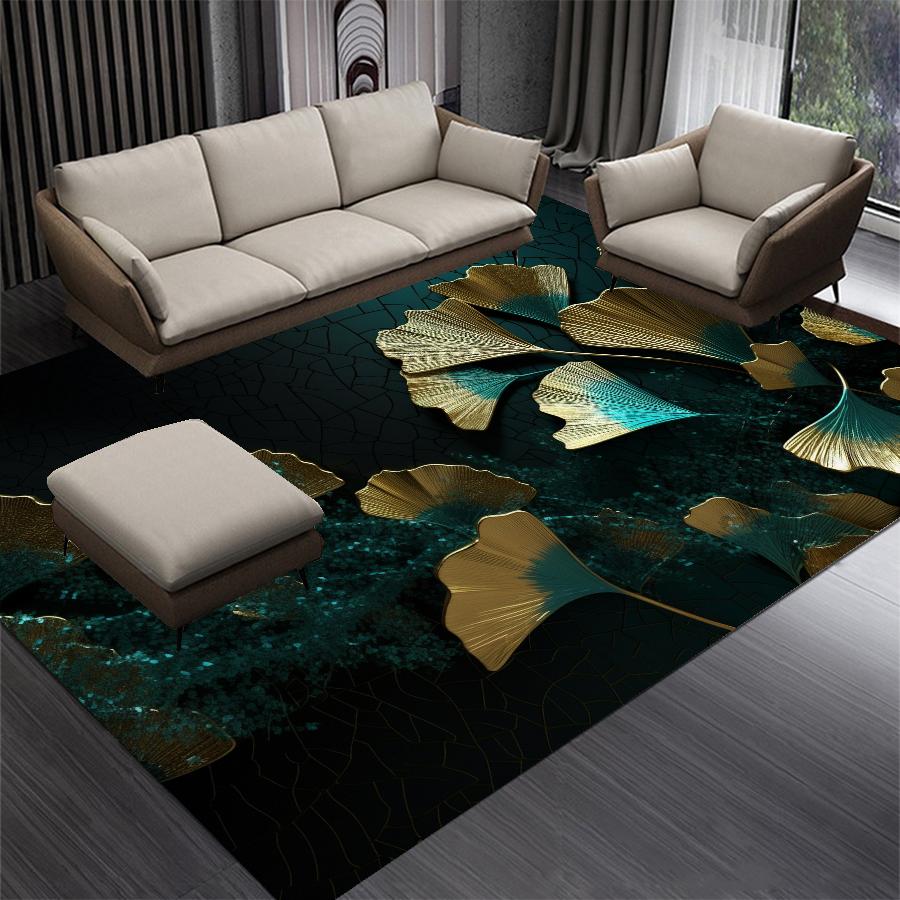 Luxury Green Golden Leaves Carpet Living Room Decoration Bedroom Carpet Washable Lounge Sofa Area Rug Big Size Coffee Tables Mat