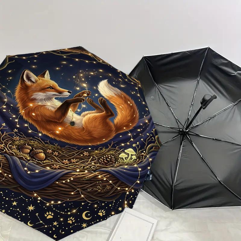 1PC Fox Night Umbrella-8-Rib Reinforced, Automatic Open, Lightweight & Durable, Fashion Accessory for Outdoor, J0416