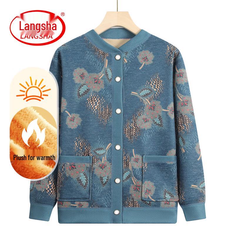 LangSha Women s Warm Winter Plus Velvet Cardigan Sweater 5XL синий