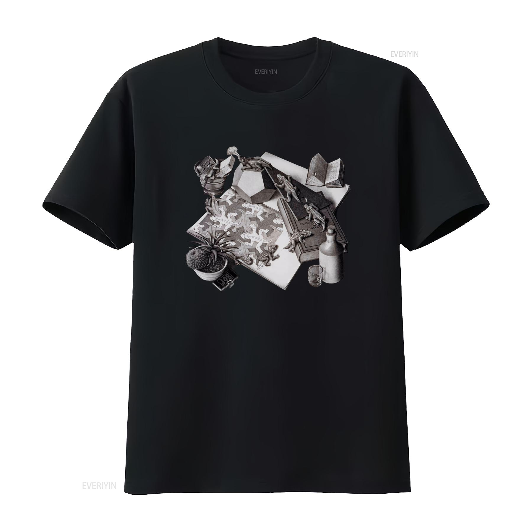 

1991 Vintage MC Escher Heirs Cordon Art Baarn Holland White Lizard T Shirt vintage Washed designer clothes Soft Stretched homme 4XL