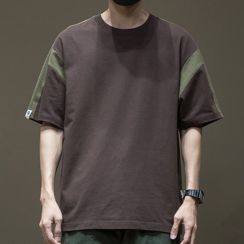 

Мужской летний топ с круглым вырезом и половиной рукава, дышащий и впитывающий пот пуловер, свободные повседневные студенческие футболки с короткими рукавами 5XL коричневый