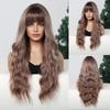 EASIHAIR Ash Brown Highlight Synthetic Wigs Long Wavy Wig With Bangs for Women Ombre Mixed Color Daily Use Wig Heat Resistant