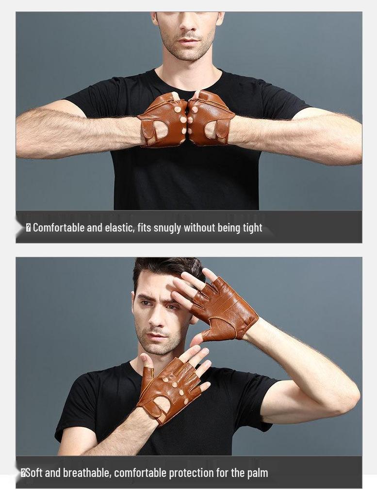 Herren Sommer Ziegenleder Halbfingerhandschuhe - Leicht, Rutschfest für Fitness, Autofahren, Radfahren und Motorradfahren