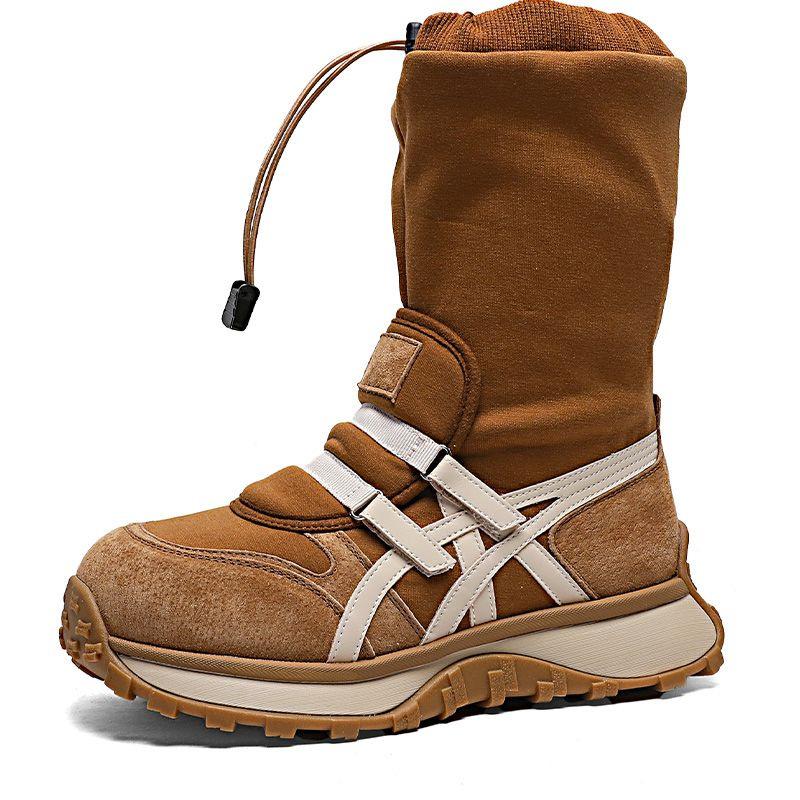 Läder sammet förtjockade varma bomullsskor 2025 vinternyhet elastiska strumpor stövlar höst och vinter ny retro Forrest Gump skor dam