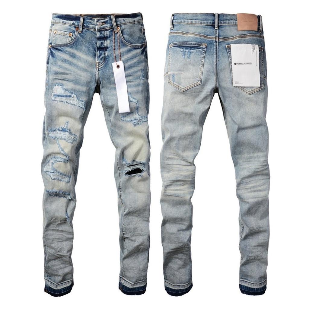 BeatStreet American High Street Jeans Fashion Trends Distressed Light Blue Patchwork Stretch Skinny Button Fly Ripped Jeans Pants Brand