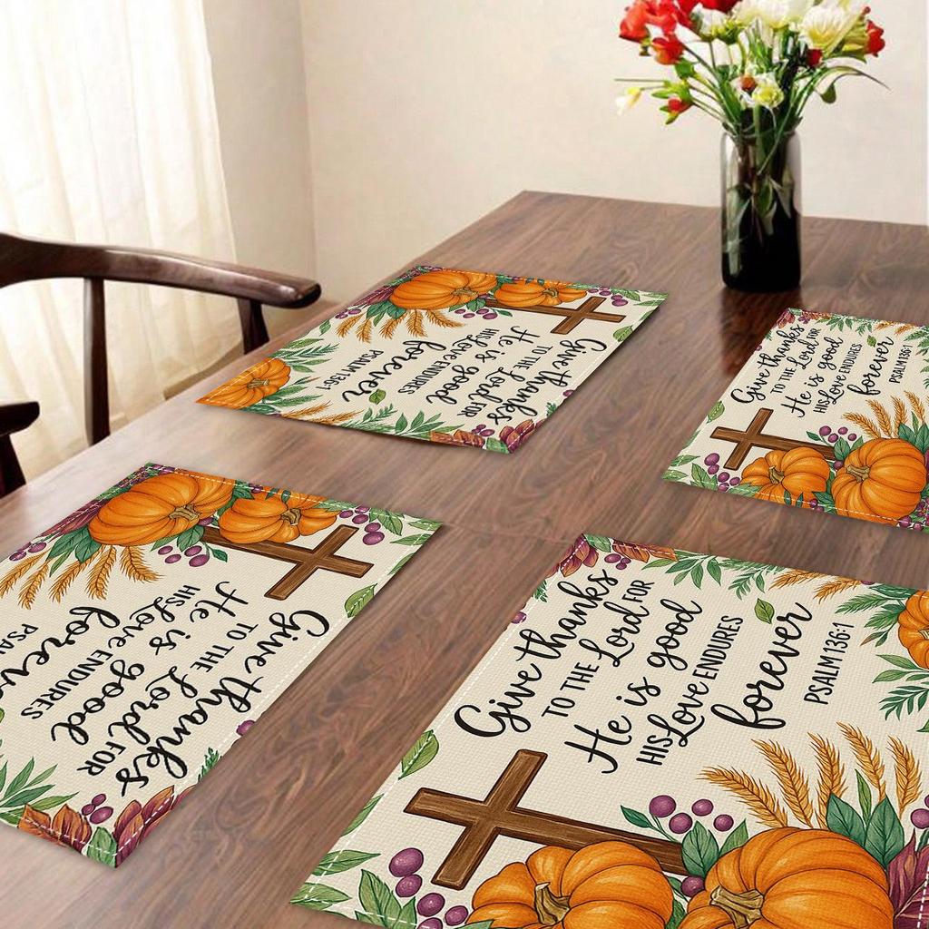 2025 Thanksgiving Pumpkin Maple Leaf Linen Table Mat: Heat-Resistant Autumn Placemat & Coaster Set