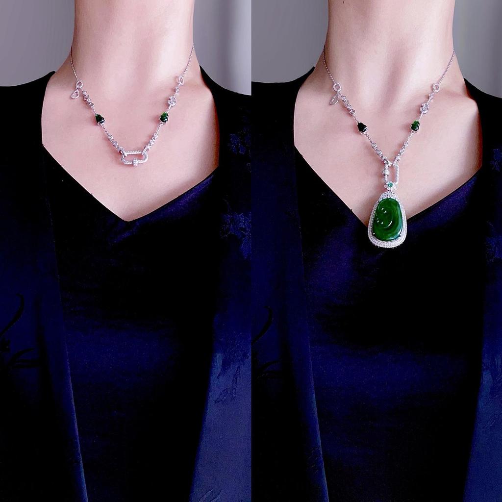 Natural Jade Gourd S925 Sterling Silver Necklace
