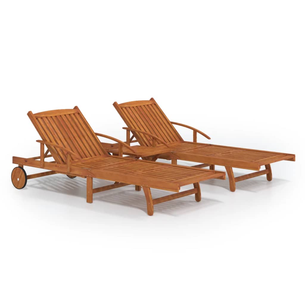 2 Piece Sun Lounger Set with Table Solid Acacia Wood