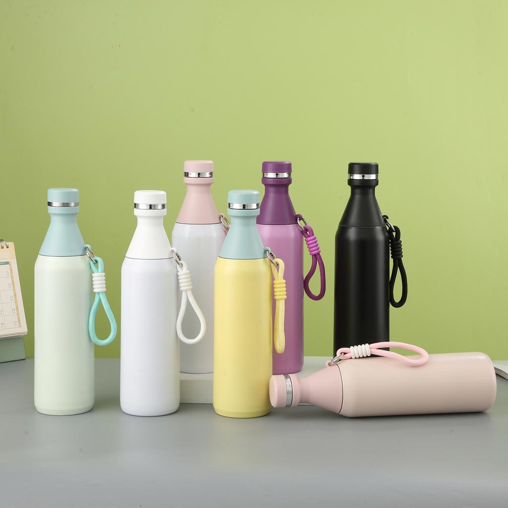 500ml Edelstahl Thermoskanne Einzigartiges Design Reisebecher Kleine Öffnung Auslaufsicher Wasserflasche für Auto-Getränkehalter Wandern Fitnessstudio Flasche