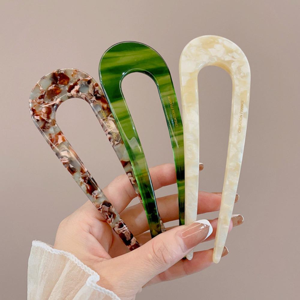 Acetate U-shape Chinese Hairpins Fork Hair Sticks Women Girls Vintage Chic Simple Styling Hair Accessories Headband Comb Tool