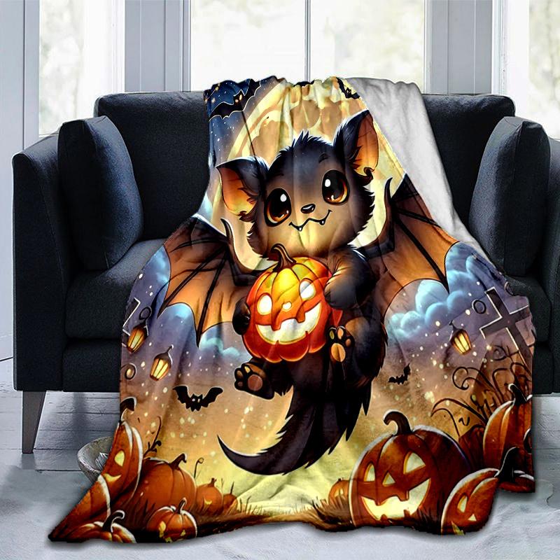 1pc Cute Bat Halloween Blanket  Home Decorative for All Seasons, Living Room, Travel, Camping