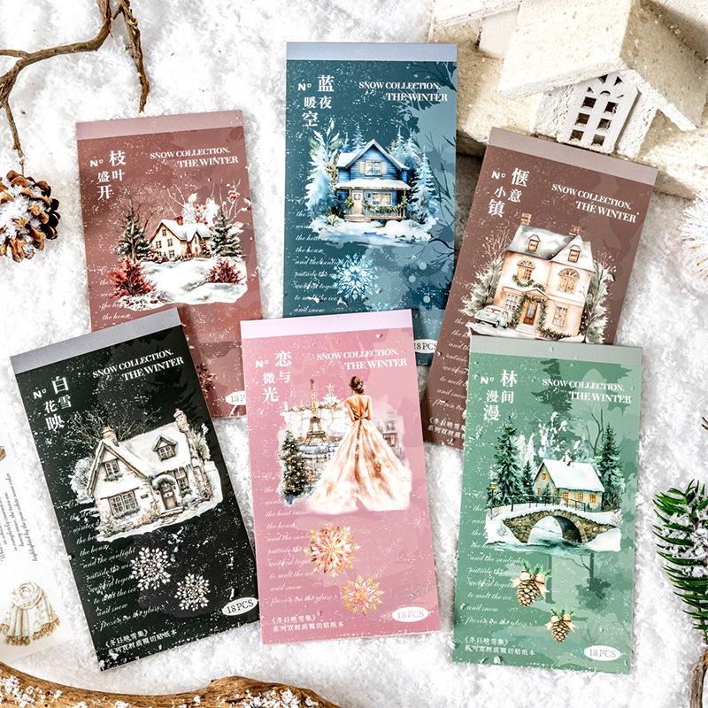 Mr. Paper, Winter Character Theme Dual Material Landscape Stickers, Scrapbook, Phone Case, Diary Decoration, Stationery Stickers