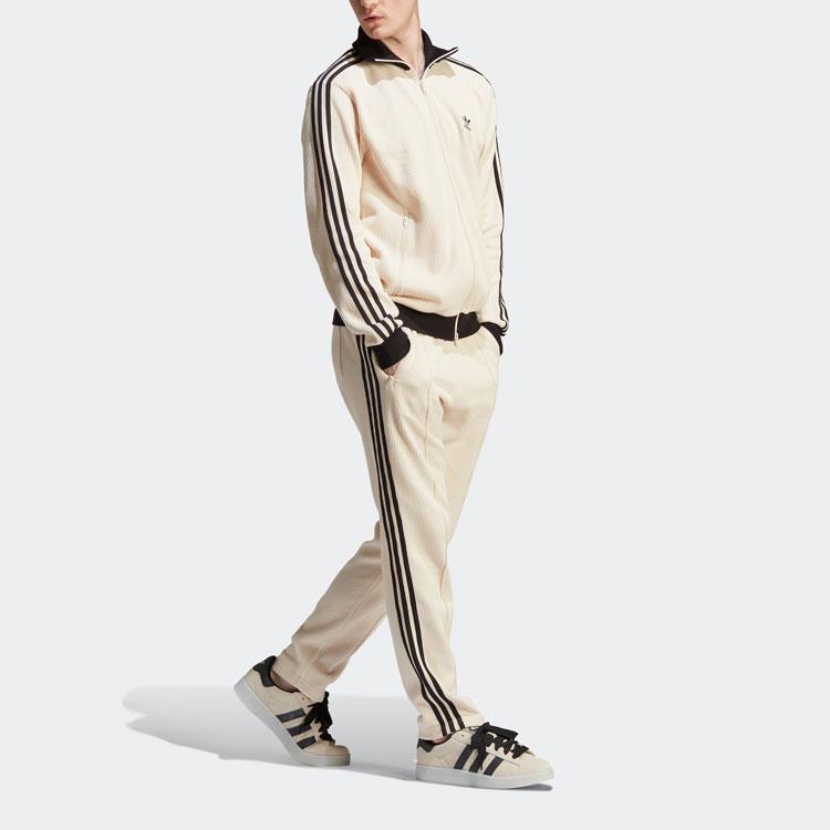 Adidas Originals Adicolor Waffle Beckenbauer Striped Print Casual Straight-Leg Pants Men Bottoms White HR3308