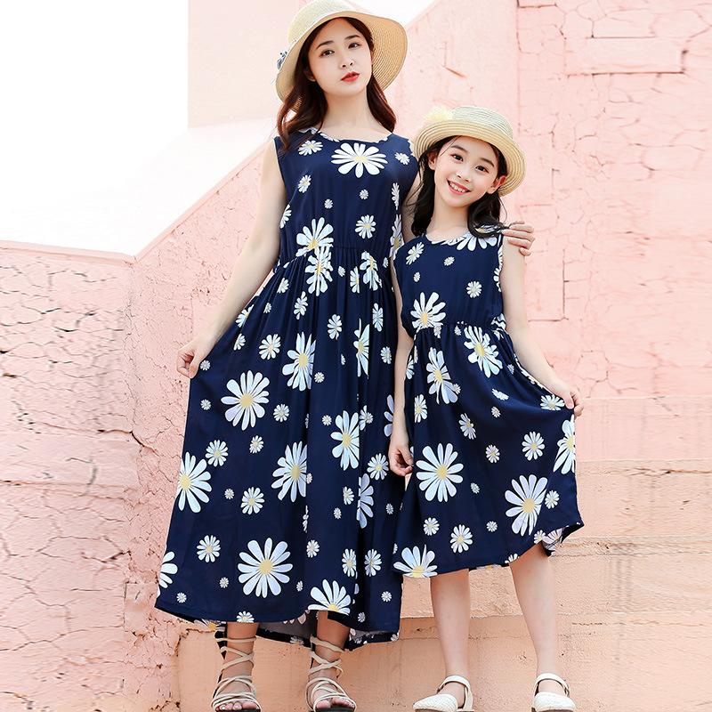 Children's Cotton Dress Summer Dress Family Foreign Style Floral Princess Dress Girls Beach Strap Dress