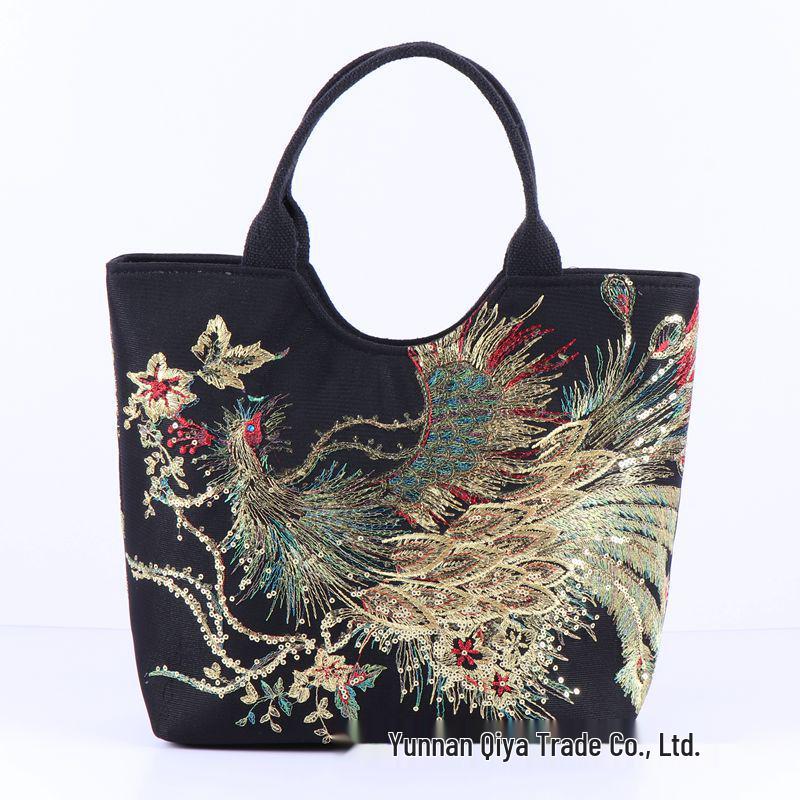 

Women s Ethnic Phoenix Embroidery Handbag - Versatile, Trendy, Double-Sided Design чёрный