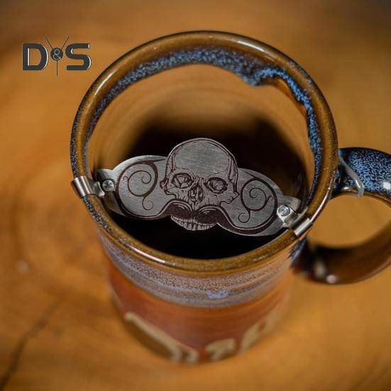 Mustache Drinking Protector Metal Skull Pattern Protect Mustache from Beer Coffee Tea Beverage Drinks Water Cup Mug Mustache Guard