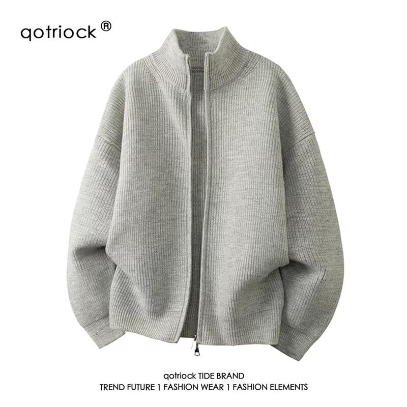 QOTRIOCK Unisex Double Zip Knit Cardigan