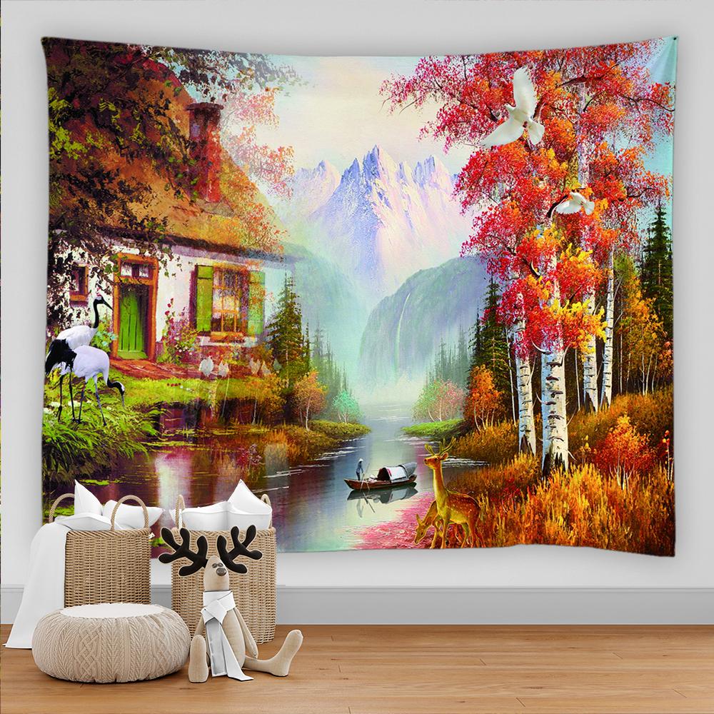 

Сказочный коттедж лесной гобелен настенный богемный художественный лесной пейзаж печать гобелен гостиная домашний декор 230X180CM