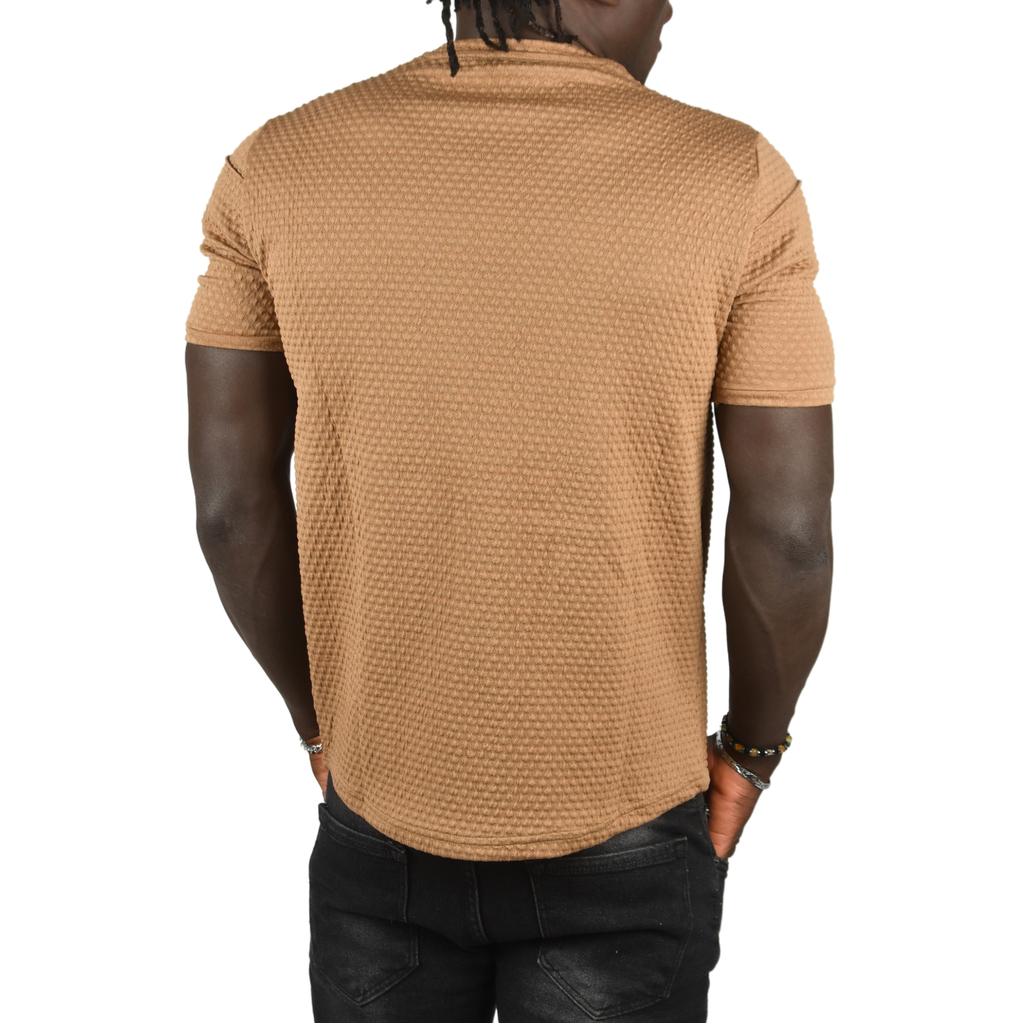 DeepSEA Front Pleated Embossed Dot Patterned Waffle Fabric T-Shirt 2403207