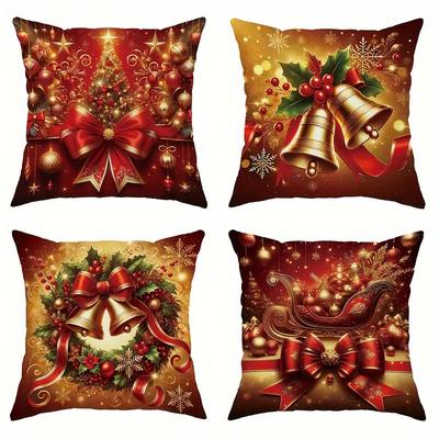 Christmas Pillowcases: Festive Designs with Bows, Bells, Trees & Sleighs Sofa Room Cushion Cover Home Decoration New Year Gift