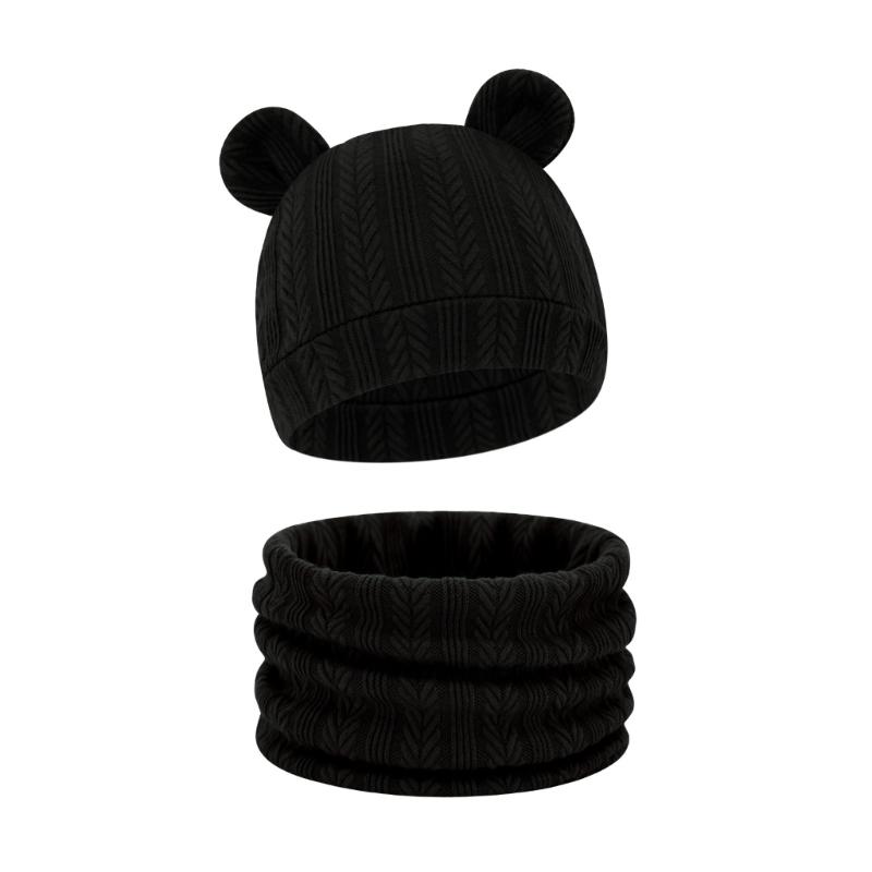Reversible Infant Winter Hat Neck Warmer Combo Stretchy Cotton Blend 2 in 1 Baby Beanies Scarf Set for 8 to 36 Month Olds