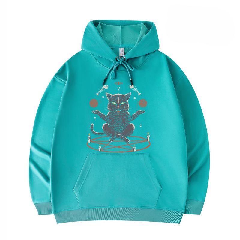 

Men s Hoodies Devious Cat Print Funny Harajuku Style Twill imitation cotton Hoodies