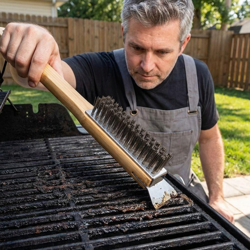 Grill Scraper Grill Cleaning Brush Copper Bristle Oven Cleaner Brush Wire Brush  Grill Maintenance