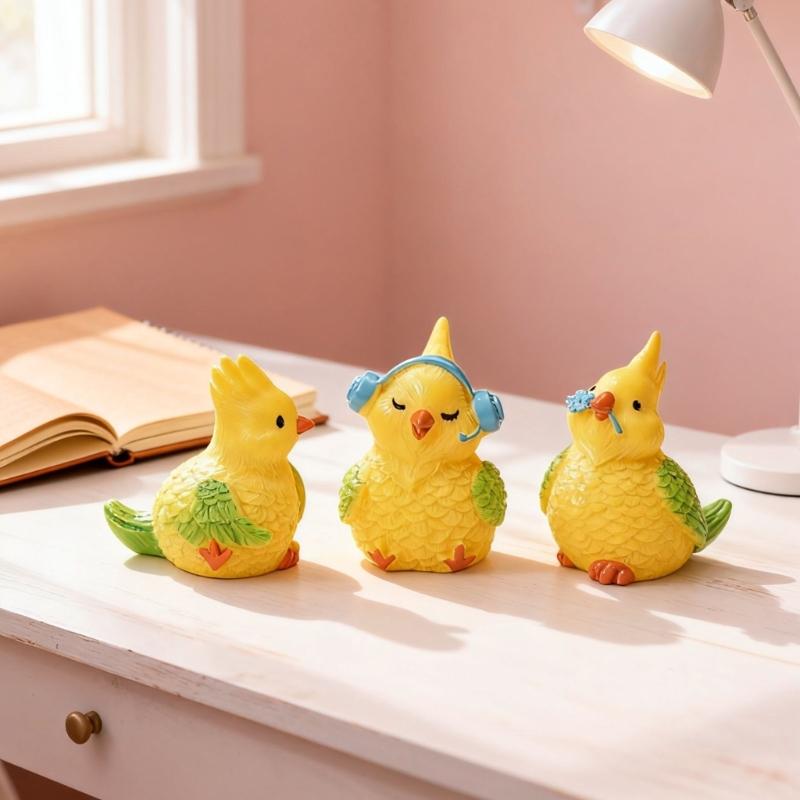 Parrot Figurines Mini Parrot Decors Waterproof Toy Playsets Miniature Doll Garden Figurines Cake Toppers Parties Favor