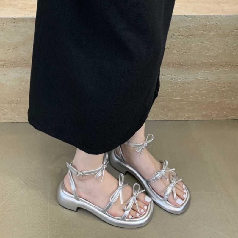 

Fashion 2025 Summer New Fashion Women Sandals Casual Low Heels Outdoor Beach Flats Shoes Versatile Butterfly Knot Daily Women Sandals 39
