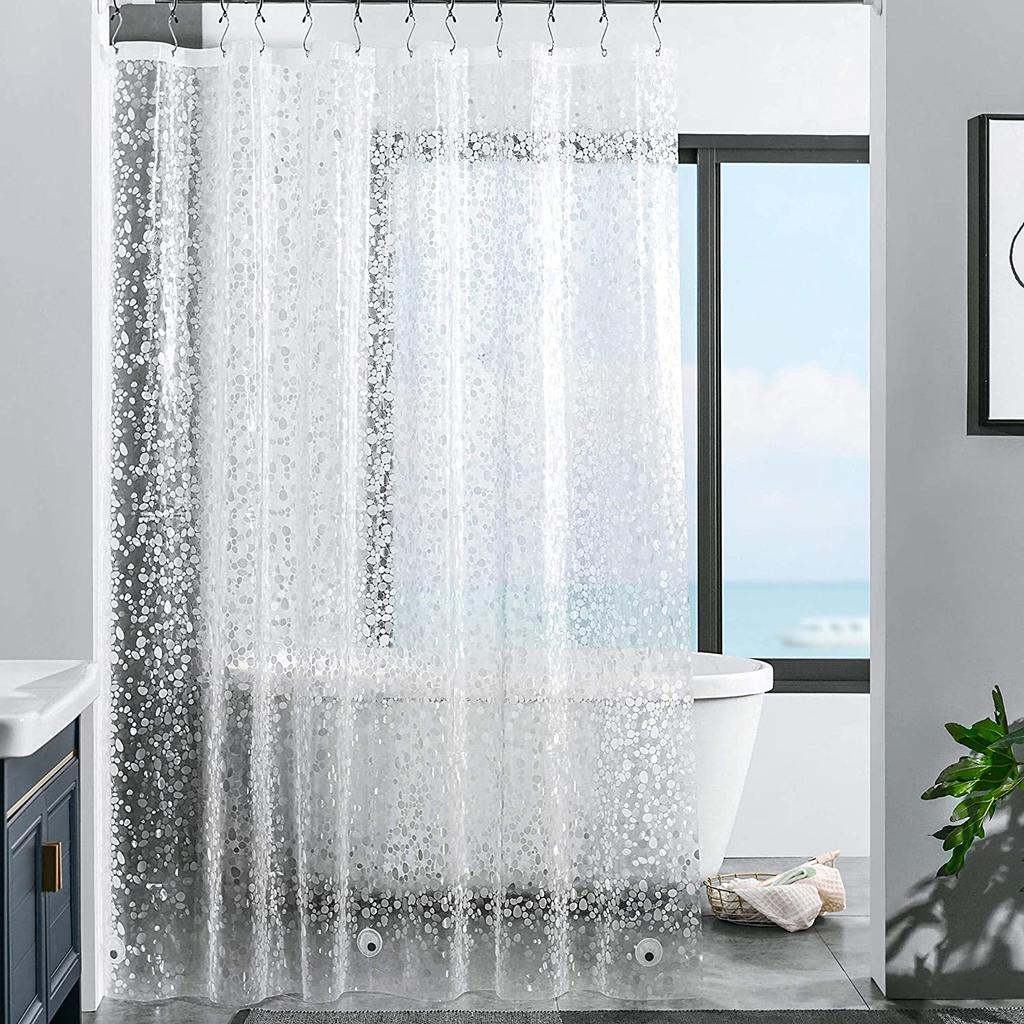 Waterproof Bathroom Shower Curtain Transparent Bathroom Curtain with Hooks Thickened Bathing Sheer Wide Bath Curtain