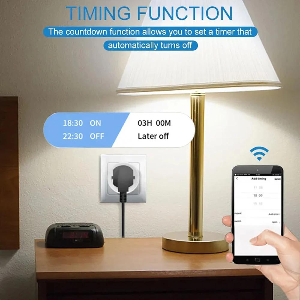 16A/20A EU Smart Socket WiFi Smart Plug Power Monitoring Timing Function Voice Control Works With Tuya APP Alexa Google Home