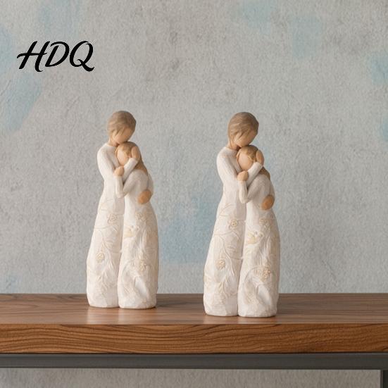 Mother And Child Embrace Ornament Wooden Texture Resin Figurine Hand Carved & Child/Family/Couple/Dog Owner Sentimental Gift for Her Statue,