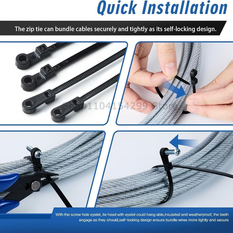 500-100PCS Screw Hole Cable Ties Reusable Fixed Nylon Cable Ties Self-locking Cord Ties Straps Fastening Loop Office Organizer