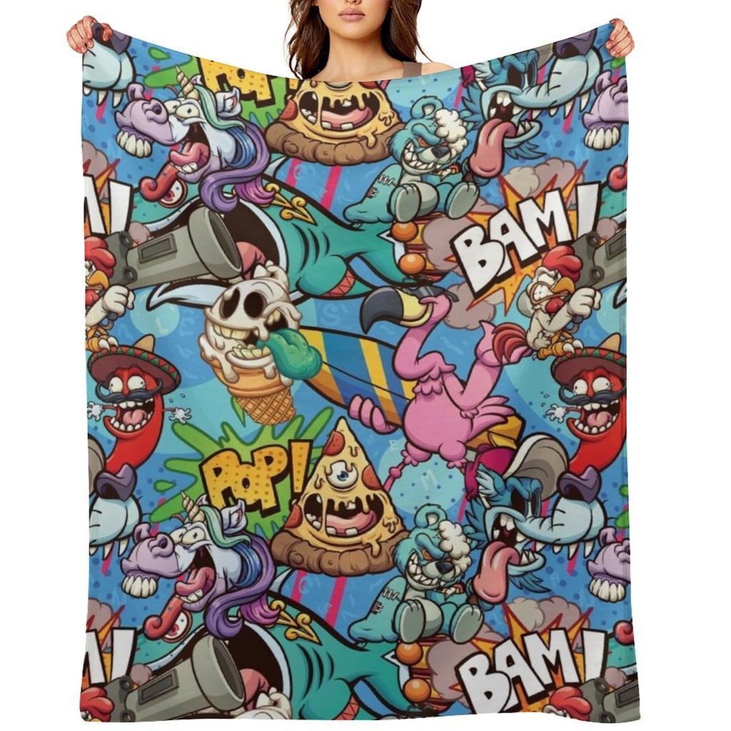 Graffiti Throw Blanket Fashion Sofas Decoratives Sleeping Bag Flannel Fabric Blankets
