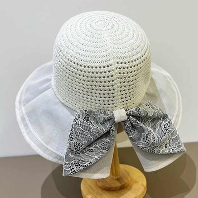 Summer Hat Women's Sunscreen Hat Knitted Big Brim Sun Hat Summer Outdoor Bow Bucket Hat