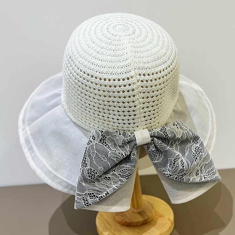 

Летняя шляпа женская солнцезащитная шляпа вязаная шляпа от солнца с большими полями летняя уличная шляпа-ведро с бантом average size