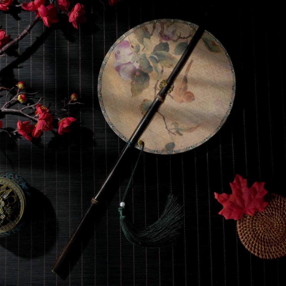 Ancient Purple Bamboo Waist Fan Hanfu Group Chinese Style Long Handle Tassel Folding Fan Classical Portable Hanging