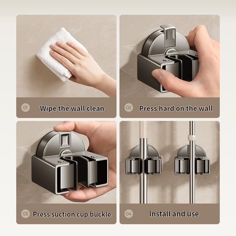 No Need To Drill Suction Cup Bathroom Mop Wall-mounted Clip, Ancient-style Bathroom Hanger Kitchen Mop Broom Hook