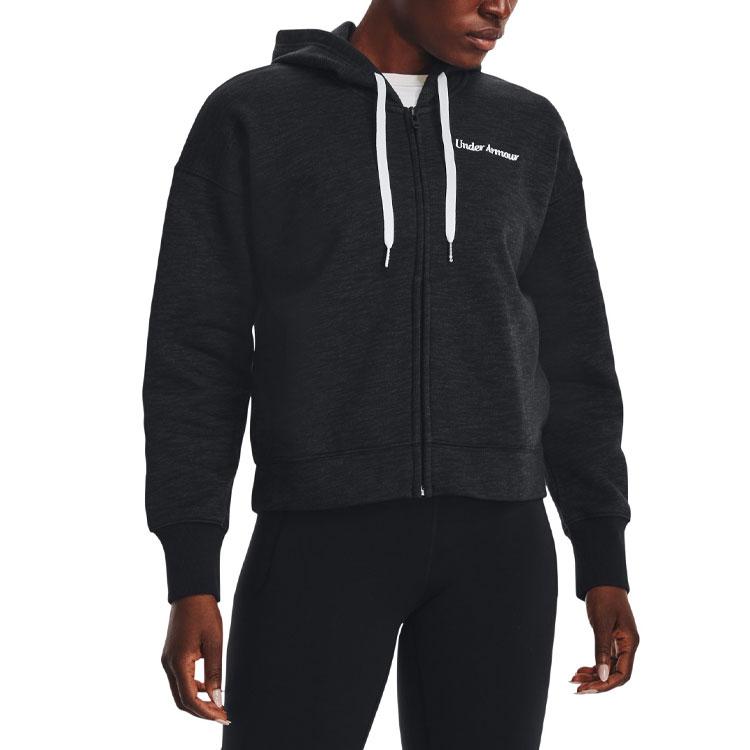 Under Armour Solid Color Logo Print Zip-Up Hoodie Women hoodies Black 1374106-001
