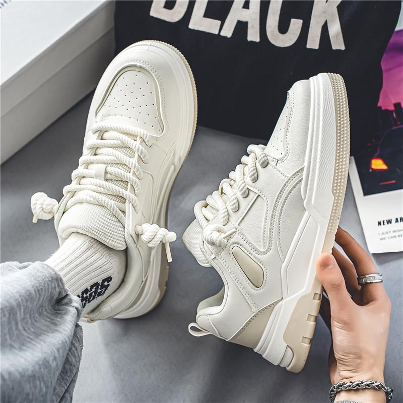 

2025 new autumn trend little white shoes non-slip heightening casual men s board shoes white flat-bottomed versatile trendy shoes 39 бежевый