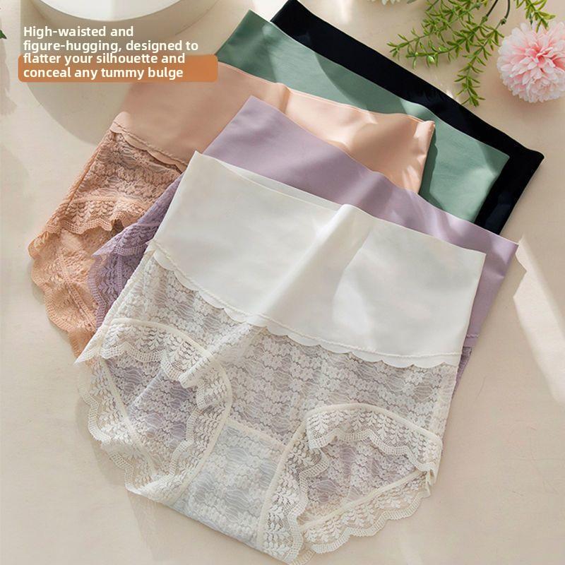 Ladies Summer Thin Sexy Lace Comfortable Breathable Antibacterial High Elastic High Waist Briefs