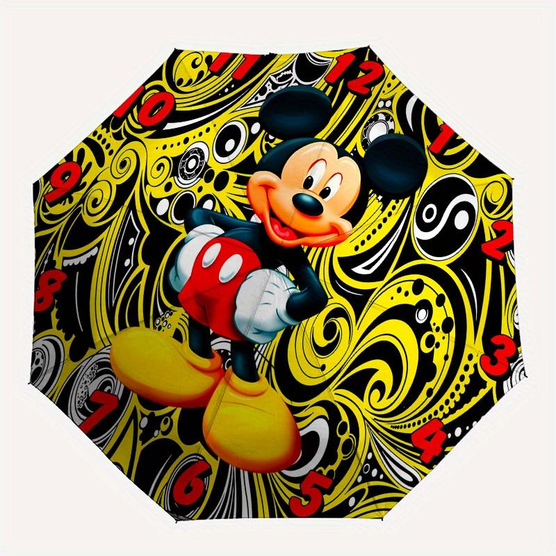 1 Auto Open Mickey Mouse, Clock Face Themed Colorful 8-rib Portable Umbrella for Men and Women, A Compact Commuting Companion Suitable for D