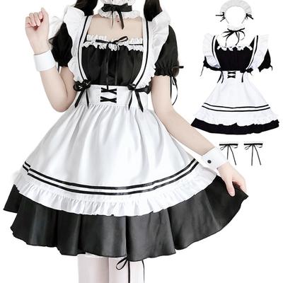 GEAHOL Maid Cafe Maid Classic Short Unisex for Men and Perfect for and Adults Costume, Cosplay, Apron, Length, 10-Piece Set, Women, Cosplay, Events,