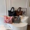 Checkered Cotton-padded Tote Bag Korean Style Puffy Bag Down Cotton Shoulder Bag  Office Worker