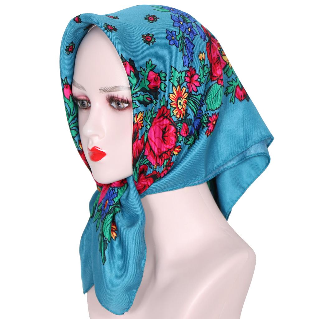 70*70cm Hijabs für Damen Quadratisch Luxuriös Retro Blumendruck Kopftuch Kopfbedeckung Babuschka Kopftuch Bufandas Invierno Mujer Foulard
