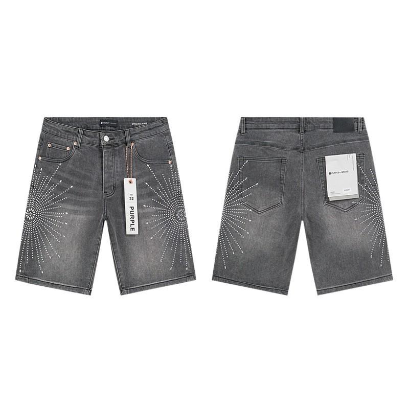 Purple Jeans Streetwear Loose Fit Denim Shorts Men Women Mid-Rise Straight Cut With Embroidery Stone Wash