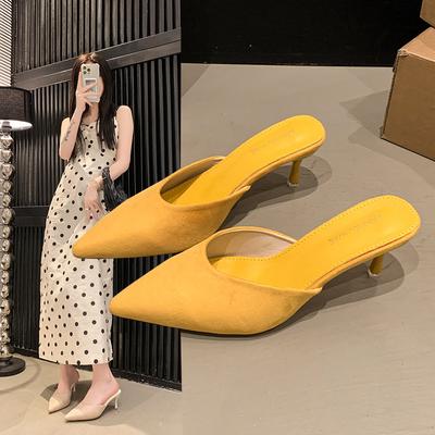 Pointed Slippers Fashion High Heels Bag Head Half Drag Sandals 2025 Spring and Summer New Korean Version Outer Wear Thin Heel Cool Slippers