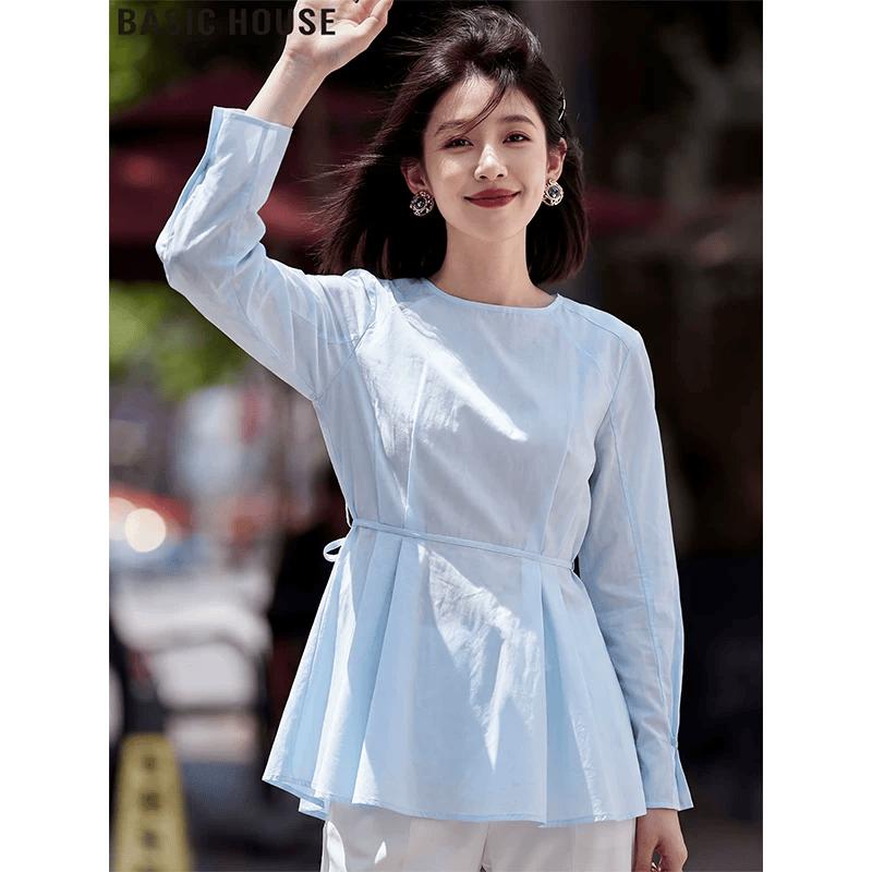 Basic House Women s Thin Ice Silk Commuter Long Sleeve Blouse One Size